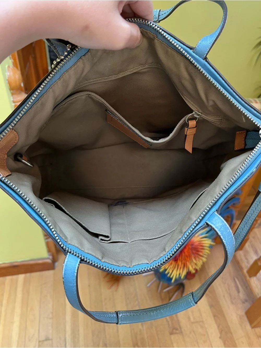 Coach Brown Signature Canvas Tote with Light Blue Trim